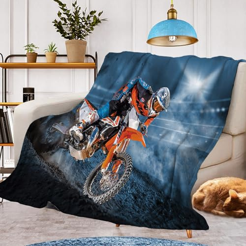 Decke MotorradMotiv Kuscheldecke,Warm und Flauschig Kinder Moto-Cross Decken Flanelldecke,mikrofaser Couchdecke Raumdekoration(Moto B, 130x150cm)