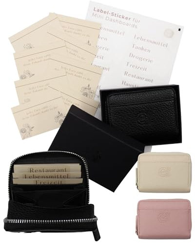 BeginnerBudget® Budget Planner Portemonnaie Damen – Budget Geldbörse mit Münzfach, 8 Dashboards & 11 Stickern – Perfekt für Sparplaner, Umschlagmethode & Cash Stuffing (Schwarz)