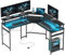 HOMCOM L Shaped Desk with Power Outlets and LED Lights, Corner Computer Desk with Monitor Stand, Gaming Desk for Home Office, Black