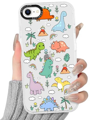 Yirlbey Trasparente Cover per iPhone 7/8/SE2020/SE2022 4,7, Aesthetic Cartone Motivo Carino Disegni per Donne, Silicone Custodia Telaio in Flessibile e Retro in PC Case per iPhone SE,Dinosauro