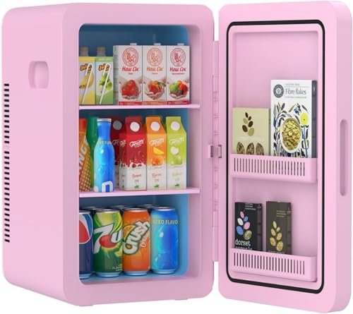 Rebongki Mini Fridge 22L/ 30 Cans Cooler and Warmer Portable Mini Fridge for Bedrooms with Adjustable Shelves, AC+12V DC Small Fridges for Car, Office, Travel, Cosmetics, Drinks (Pink)