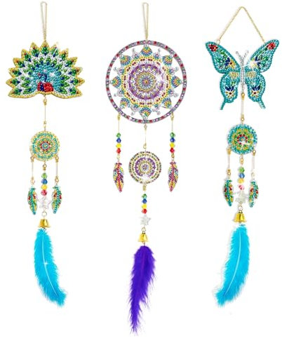 Basteln Mädchen 6 7 8 9 10 Jahre Geschenkideen,Geschenke für Mädchen 6 9 11 Jahre Bastelset Kinder Diamond Painting Spielzeug ab 5-12 Jahre Geburtstagsgeschenk Traumfänger Anhänger Windspiel Bastelset