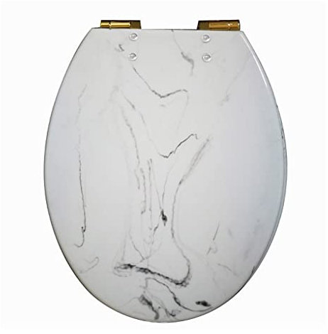 BMWJYLPM Toilet Seats Marble Texture Toilet Seats Cover,Type Universal Slow-Close Buffer Toilet Seats Lid/Light Grey
