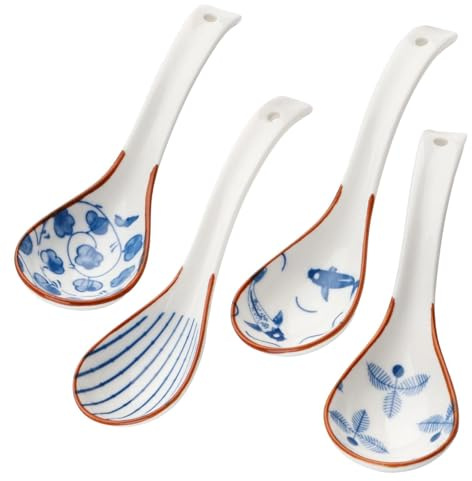 OAOSDH 4 Piezas De Cuchara De Sopa Retro, Cuchara De Cerámica, Cuchara De Ramen, Vajilla Duradera, Suministros De Cocina.