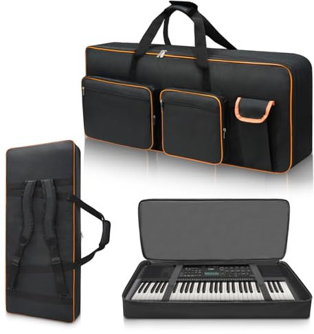 LIWSHWZ 61 Key Keyboard Case,10mm Pearl Cotton Full Padded Electric Piano Keyboard Gig Bag with Handles,Adjustable Shoulder Straps,40.5X16.5X5.1Waterproof Piano Keyboard Bag with 5 Accessory Pocket