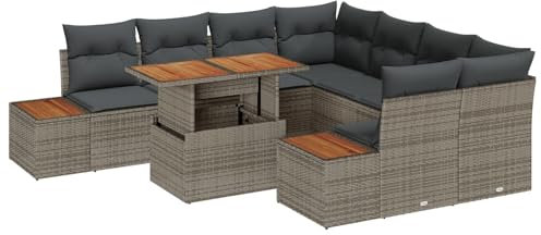 vidaXL Gartensofa-Set 9 STK. Grau Poly-Rattan