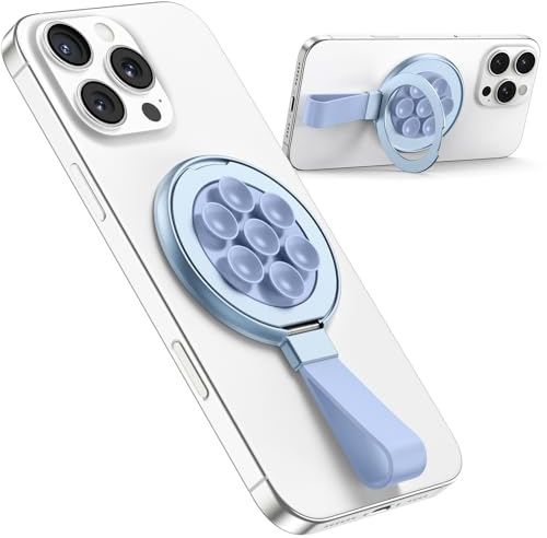 TAURI Magnetic Suction Cup Phone Mount Fit for MagSafe Case & iPhone, Universal Silicone Holder Sticks to Mirror/Smooth Surfaces - 360° Rotating Hands-Free for Selfies, TikTok Videos, Creator - Blue