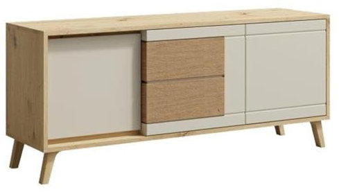 Bruno Meuble TV 2 Portes 1 tiroir 130x53 cm en Bois Clair Design Intemporel Blanc