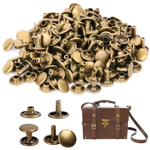 Rivet Cuir, Lot De 100 Sets Rivets En Cuivre Antique 8x8mm Double Face Pour Cuir Sacs Meubles Bricolage Artisanat Fer Plaqué Électrique 8mm Diamètre