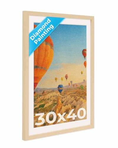 PHOTOLINI Bilderrahmen 30x40 Diamond Painting Rahmen, Natur, Bilderrahmen für Diamond Painting 40x30 mit passendem Passepartout, Rahmen 30 x 40 mit bruchsicherem Acrylglas zum Aufhängen