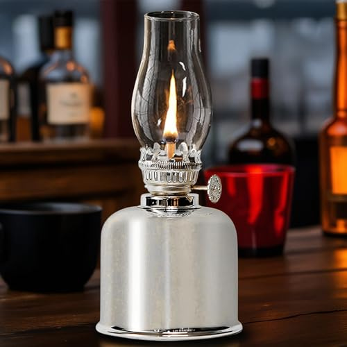Petroleumlampe für Innenräume, Winddicht, Retro, Öl-Lampen für Notfall, Garten, Esszimmer (Silber)