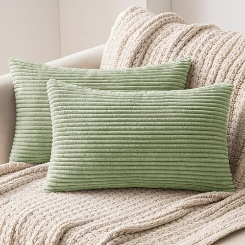 MIULEE Kissenbezüge Kordsamt Kissenbezug Zierkissenbezug Dekokissen Sofakissen Kord 2er Set Kissenhülle Dekorative Zierkissenbezüge Kissen für Sofa Couch Zuhause Wohnzimmer 40x60 cm Bohne Grün