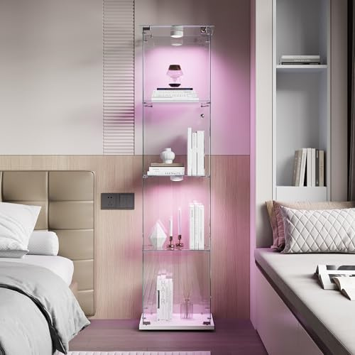 Henunem Vitrine,Armoires Vitrées de Présentation 163x40x35cm,4 Couches avec LED 2 Porte et Serrure,Armoire de Collection Moderne en Verre,Armoire de Rangement en Verre Debout pour Salon,Bureau