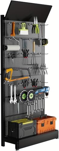 Lhysn Pegboard-Ausstellungsständer mit 30 Haken, 218 x 93 x 35cm Metall-Pegboard-Organizer, Freistehendes Gondelregal für Einzelhandel, Heimwerker & Küche/Schwarz