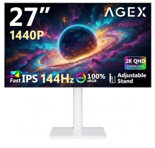 Z-Edge AGEX Monitor Gaming 27 Pulgadas 2K, 144 Hz, QHD 2560 x 1440, IPS MPRT rápido, LED de 1 ms, 350 CD/m², FreeSync, HDR10, DP y HDMI, Altura Ajustable, Inclinación, Giro y Pivote, Blanco