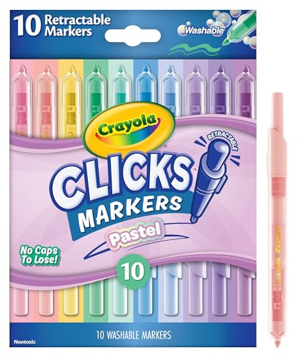 CRAYOLA Cliks, 10 Filzstifte Pastell, einziehbar, 2-in-1-Spitze, 6+ | 10 Pastellfarben, einziehbar ohne Kappe, konische 2-in-1-Spitze, abwaschbar, ab 6 Jahren
