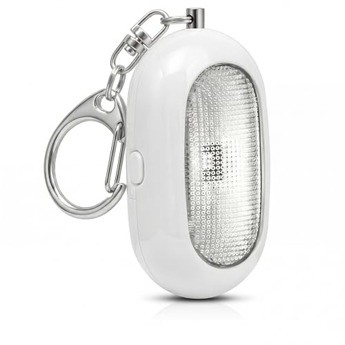 CSL-Computer Taschenalarm 125 dB weiß, Schlüsselanhänger mit roter LED | Persönlicher Alarm mit Auslösung per Zugstift, LED mit Dauerlicht und Blinkmodus, nur 6 x 3 x 3 cm und 27 g