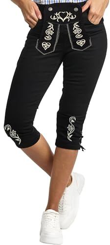 STEIGENHÖFER Trachtenjeans - Ida – Stretch Kniebund 3/4 Capri Hose im Lederhosen-Look – Trachten Jeans Kurze Hose Damen fürs Oktoberfest - Tracht Lederhose Damenjeans