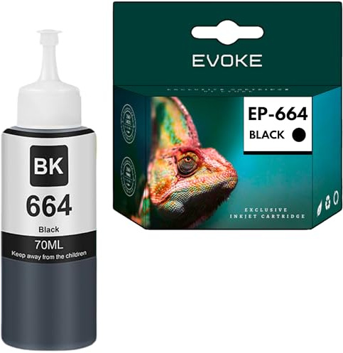 EVOKE T6641 Tinte Kompatibel für Epson Ecotank ITS L3050 L3060 L3070 L382 L210 L386 Schwarz (Black) 6400 Seiten 70 ml