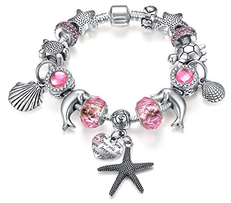 Presentski Armband mit Delphin Starfish Rosa Charme Herz Love Kristall Glasperlen für Frauen Geschenk