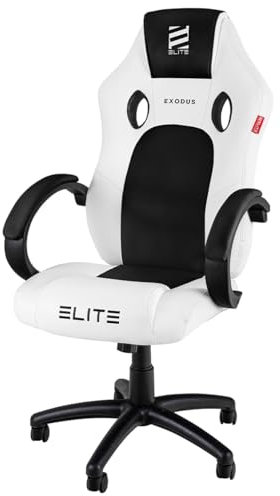 ELITE Gaming Stuhl MG100 Exodus | Ergonomischer Bürostuhl - Schreibtischstuhl - Chefsessel - Sessel - Racing Gaming Stuhl - Gamingstuhl - Drehstuhl - Chair - Kunstleder Sportsitz (Weiß/Schwarz)