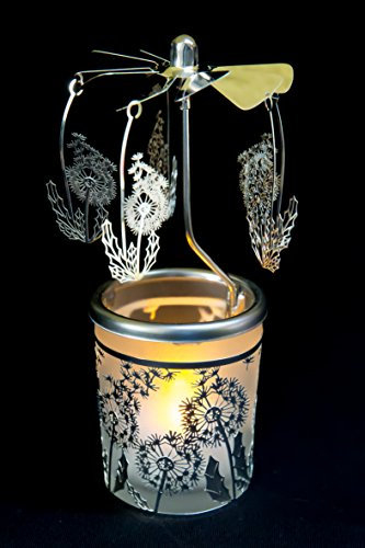 Pyramide/Rondell Silber Teelichtglas im Geschenkkarton Set inkl. Glitzerstern (Pusteblume)