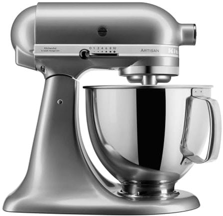 KitchenAid Küchenmaschine I Artisan I Kippbarem Food Processor I Teigknetmaschine mit 5 Zubehör | 2 Schüsseln aus Edelstahl | 4.8 L | Silber