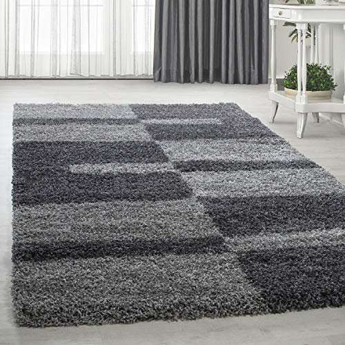 HomebyHome Shaggy Teppich Läufer Flur 100 x 200 cm - Hochflor Teppich Grau und Anthrazit Extra Weich und Flauschig - Bettvorleger Teppich für Schlafzimmer, Küchenläufer - Waschbarer Küchenläufer