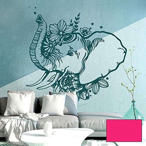 Wandtattoo indischer Elefant Wanddeko Indien orientalisch spirituell für Schlafzimmer oder Wohnzimmer M2408 - ausgewählte Farbe: *pink* ausgewählte Größe: *L - 93cm hoch x 100cm breit*