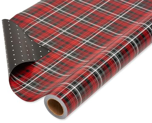 American Greetings 6393114 Weihnachts Wendbares Geschenkpapier zum Valentinstag, Jumbo-Rolle, gepunktet, 1 Packung, 175 m² ft., Papier, Rot und Schwarz kariert