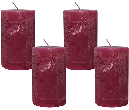 4 Rustic Stumpenkerzen Premium Kerze Fuchsia Pink 6x10cm - 38 Std Brenndauer