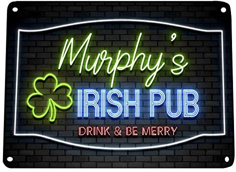 Artylicious Personalisierbares irisches Pub-Metallschild, St. Paddys Day, A4, Neon-Barschild
