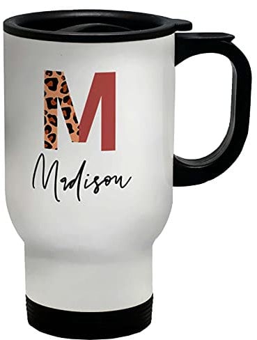 Shopagift Personalised Half Colour & Half Leopard Print Intial Letter Travel Mug Cup