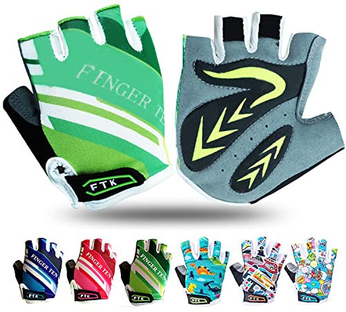 LOVMEAD Fahrradhandschuhe Kinder Fingerlos für Jungen Mädchen Alter 4-12, MTB Handschuhe Paar Mädchen Jungen Outdoor Sport Rennrad Fahrrad Bike Halbfinger Handschuhe Frühling Sommer (Grün, L)