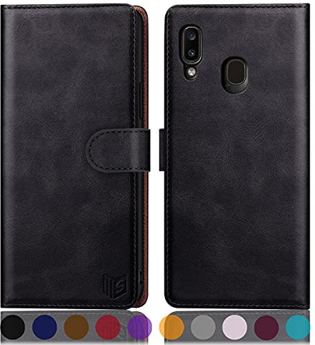 SUANPOT [RFID Schutz für Samsung Galaxy A20e hülle PU Leder handyhülle Lederhülle klapphülle Kartenfach Flip Phone Case Cover für Samsung A20e Handy hülle Phone case Cover Schwarz