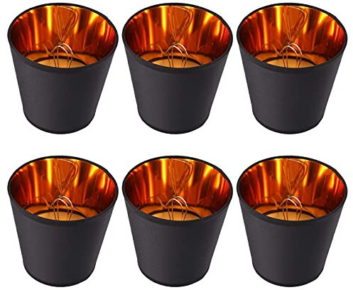 PAJKYQSL Schwarze Lampenschirme mit Gold Futter Clip auf Licht Schirmen Kerzen Kronleuchter Lampen Schirme, 6 Zoll Set