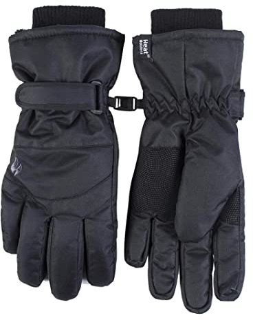 HEAT HOLDERS - Herren Extra Warm Wasserdicht Schwarz Skihandschuhe mit Klettband und Innenhandschuh (L-XL, Schwarz)