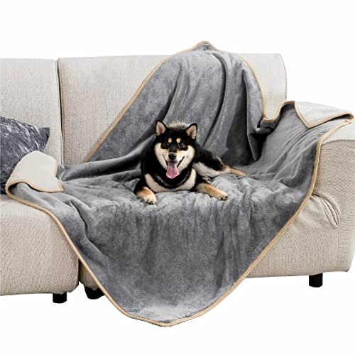 Lesure wasserdichte Hundedecke Grosse Hunde - 100x120cm Outdoor Hundedecke waschbar, Hundedecke Sofaschutz aus Sherpa Fleece, Katzendecke weich, grau