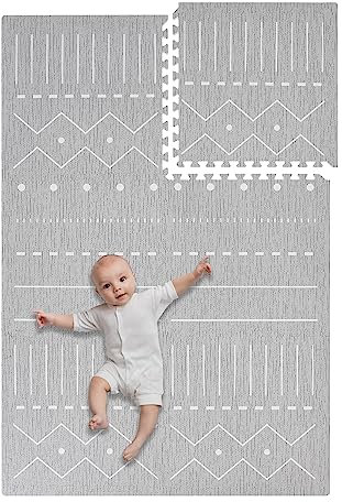 Toddlekind Baby-Puzzlematten, 6-TLG. inkl. Rand, ungiftige Schaumstoffmatten, für Bauchzeit und Krabbeln, 60 × 60 cm je Teil, Gesamtfläche: 120 x 180 cm, Berber - Storm