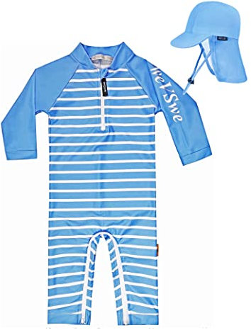 weVSwe Kleinkind Boy In One Badeanzüge Baby Sonnenhut UPF 50+ Sommer Strand Blaue 12-18 Monate