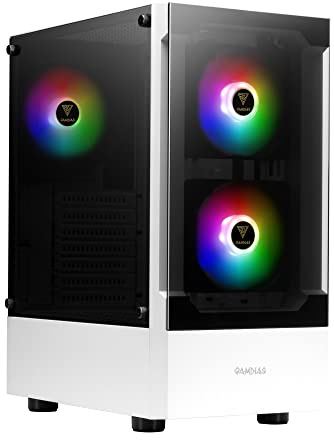 GAMDIAS TALOS PC Case, ATX Gaming Mid Tower, Tool-Free Tempered Glass Side Panel, Pre-install 3 x 120mm ARGB Fan, Tool-Free Installation Window, White