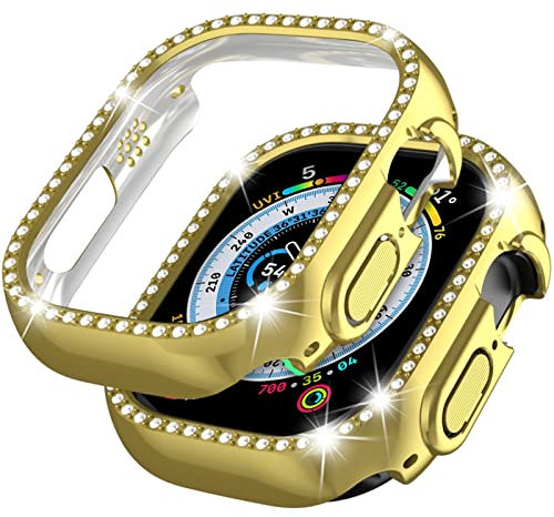 Miimall Funda Compatible con Apple Watch Ultra 49 mm,Diamantes de Cristal Bling PC Duro Bumper(Sin Protector de Pantalla),Carcasa Protectora Anti-Arañazos Ultrafino para iWatch Ultra 49mm(Oro)