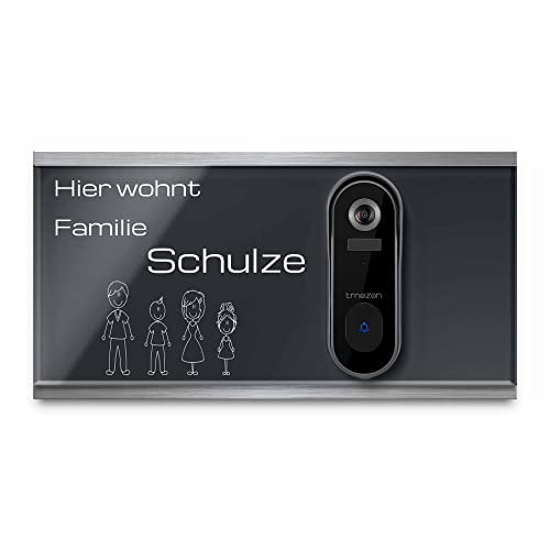 Witterungsbeständiges Klingelschild für Tmezon Smart Home Türklingel - personalisiertes Türschild aus Edelstahl und Acrylglas | kompatibel mit Tmezon Klingel - hochwertige Funkklingel Klingelplatte…