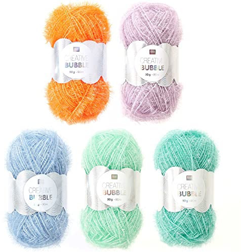 Rico Creative Bubble Schwammgarn 100% Polyester | günstig im 5er Pack kaufen | 5x50g Spülschwamm Garn Set zum Häkeln & Stricken