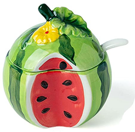 Pots à épices, sucrier à fruits avec couvercle et cuillère, sucrier coloré, boîtes à sucre en céramique, pot à sel assaisonnement Citron-3 ensemble de pot (couleur : cantaloup, taille : ( Color : Wate