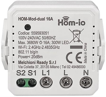 Hom-Io | 16A 1-Kanal Einbau WiFi-Schaltermodul, Schalter zur Steuerung von Beleuchtung und Geräten, steuerbar über App oder Schalter