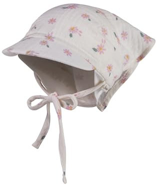 Sterntaler Baby Kopftuch Gänseblümchen mit Bindeband und Schirm für Mädchen - Sommermütze Baby - Kopftuch für Babys aus Baumwollmusselin - ecru, 49