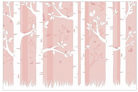 Bilderwelten Fototapete Babyzimmer Rosa Birkenwald Schmetterlinge 255x384 cm Vlies-Tapete XXL Smart Wandtapete Wanddekoration Kinder Kinderzimmer