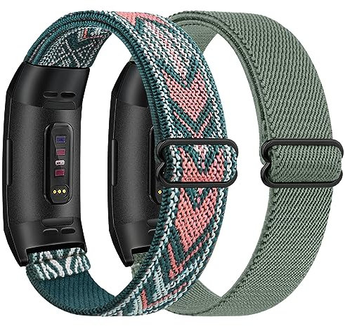 Wanme 2 Stück Armband für Fitbit Charge 4/3, Weiches Elastisch Nylon Ersatzarmband für Damen Herren