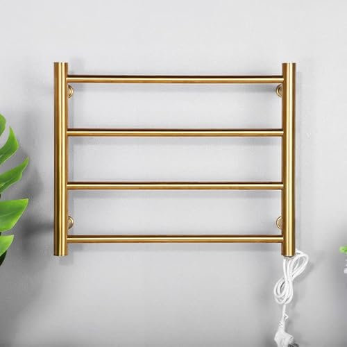 Scaldasalviette intelligente, portasciugamani elettrico in acciaio inossidabile montato a parete, portasciugamani caldo a temperatura controllata, stendibiancheria con timer incorporato (Oro, con